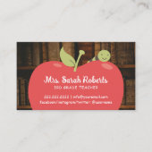 先生チューターキュートなアップル&ワームヴィンテージ本棚 名刺 (正面)