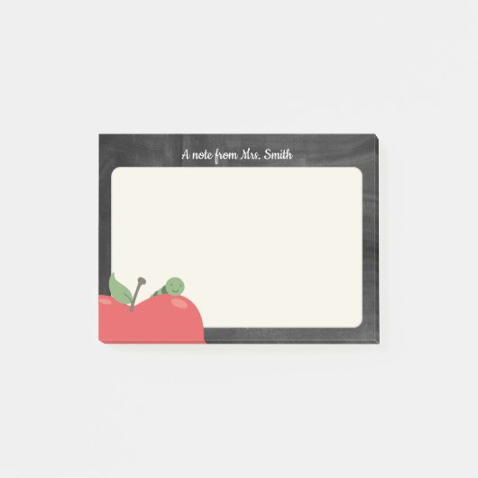 先生チューターキュートなアップル&ワーム素朴の黒板 ポストイット (正面)