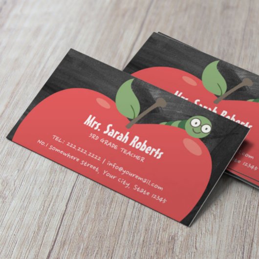先生チューターキュートなアップル&ワーム素朴の黒板 名刺