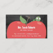 先生チューターキュートなアップル&ワーム素朴の黒板 名刺 (正面)
