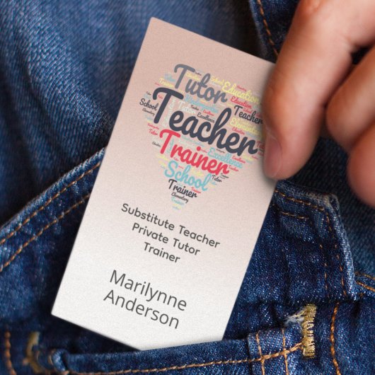 先生チューターピンクワードクラウド 名刺