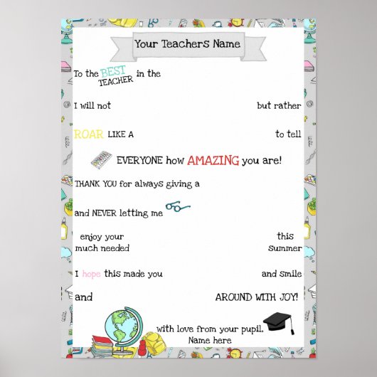 先生チョコレートボード、キャンディポスターメッセージギフト ポスター (正面)