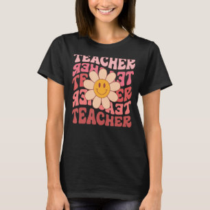 先生デイジー花レトロGroovy 70sバレンタイン Tシャツ