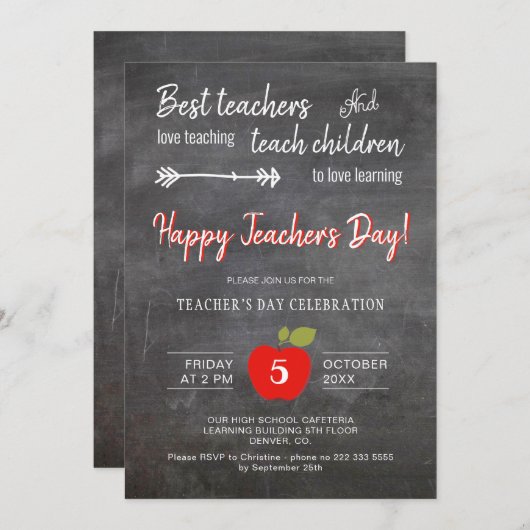 先生デイ感謝していユーパーティー黒板 招待状 (正面/裏面)
