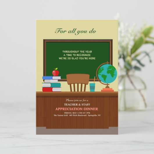 先生デスク感謝ディナー招待状 招待状 (スタンド正面)