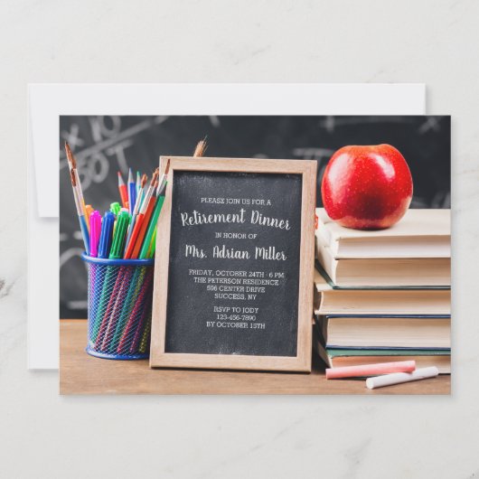 先生デスク退職夕食招待状 招待状 (正面)