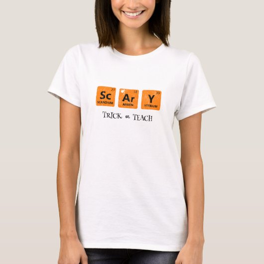 先生トリックまたは教え定期テーブルのハロウィン Tシャツ (正面)