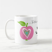先生バレンタインデーカラフルハートピンクのリンゴ コーヒーマグカップ (左)