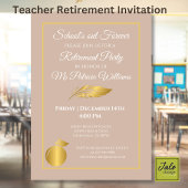 先生パステルエレガントブラウン金ゴールド退職パーティー 招待状