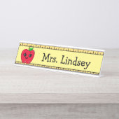先生パーソナライズされたの漫画のリンゴとルーラー デスクネームプレート (正面)