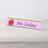 先生パーソナライズされたの漫画のリンゴとルーラー デスクネームプレート (正面)