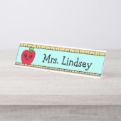 先生パーソナライズされたの漫画のリンゴとルーラー デスクネームプレート (正面)