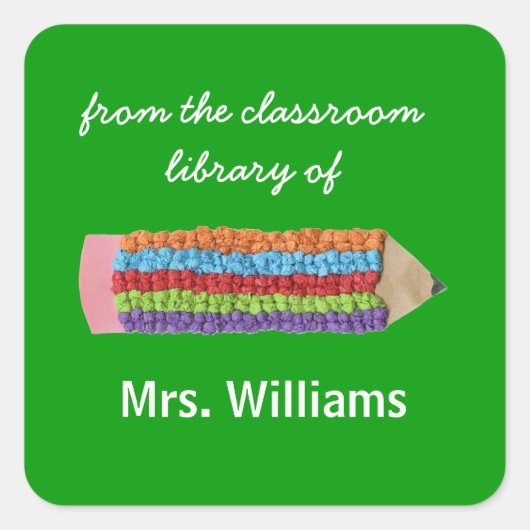 先生パーソナライズされたギフト蔵書票 スクエアシール (正面)