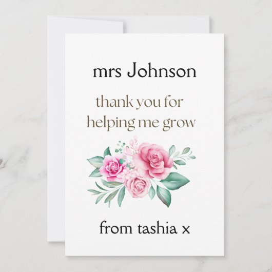 先生パーソナライズされたギフト、先生ギフト、ビーフライエン サンキューカード (正面)