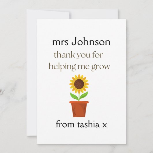 先生パーソナライズされたギフト、先生ギフト、ビーフライエン サンキューカード (正面)