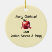 先生パーソナライズされたクリスマスギフト赤りんご セラミックオーナメント (裏面)