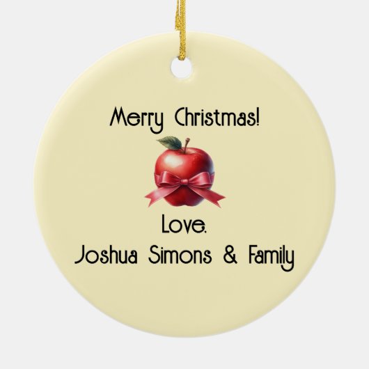 先生パーソナライズされたクリスマスギフト赤りんご セラミックオーナメント (裏面)