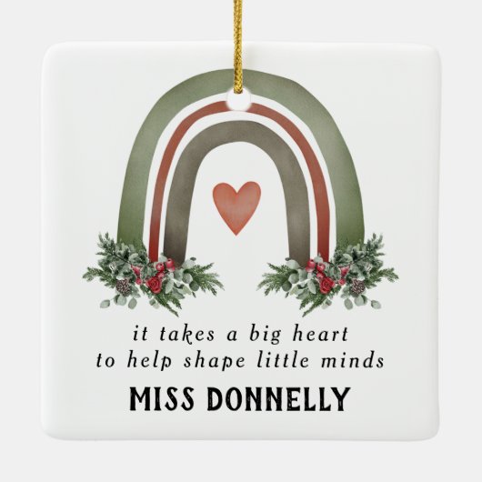 先生パーソナライズされたクリスマスレインボー セラミックオーナメント (裏面)