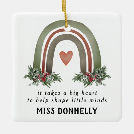 先生パーソナライズされたクリスマスレインボー セラミックオーナメント (正面)