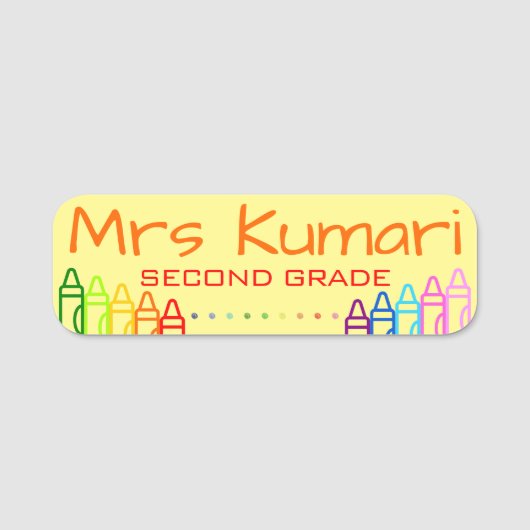 先生パーソナライズされたクレヨンデザイン 名札 (正面)