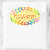 先生パーソナライズされたクレヨンデザイン 楕円形シール (バッグ)