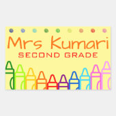 先生パーソナライズされたクレヨンデザイン 長方形シール (正面)