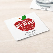先生パーソナライズされたサンキューアップルのビッグハート スクエアペーパーコースター (アングル)