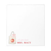 先生パーソナライズされたトートバッグ付きピンクボウ ノートパッド (正面)