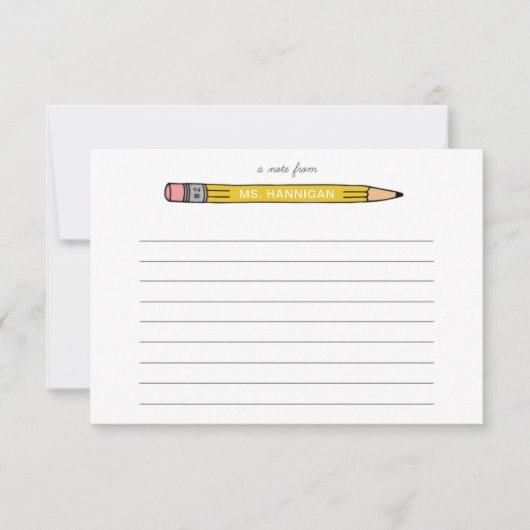 先生パーソナライズされたノートカード付きNo.2鉛筆 サンキューカード (正面)