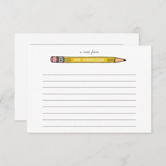 先生パーソナライズされたノートカード付きNo.2鉛筆 サンキューカード (正面/裏面)