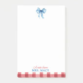 先生パーソナライズされたメモ帳ウォーターカラーブルーボウ ポストイット (正面)