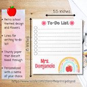 先生パーソナライズされたレインボーペンシルとリンゴ ノートパッド