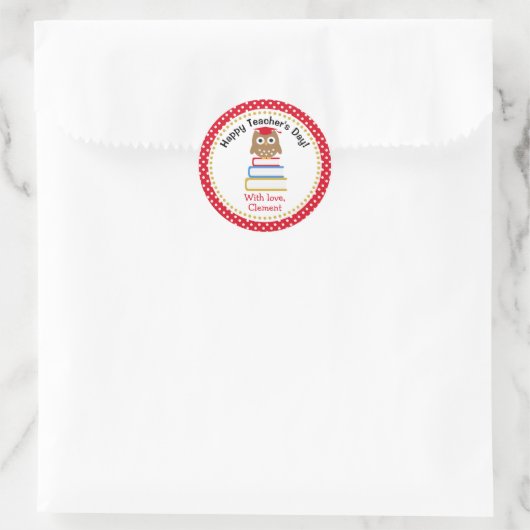 先生パーソナライズされた感謝の贈り物（赤フクロウ） ラウンドシール (バッグ)