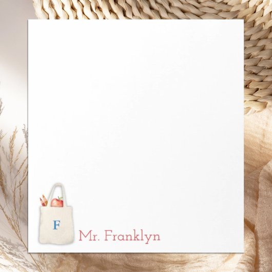 先生パーソナライズされた水彩トート(リンゴ付) ノートパッド