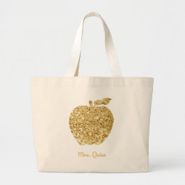 先生パーソナライズされた金ゴールドフェイクSeqin Apple Glam ラージトートバッグ