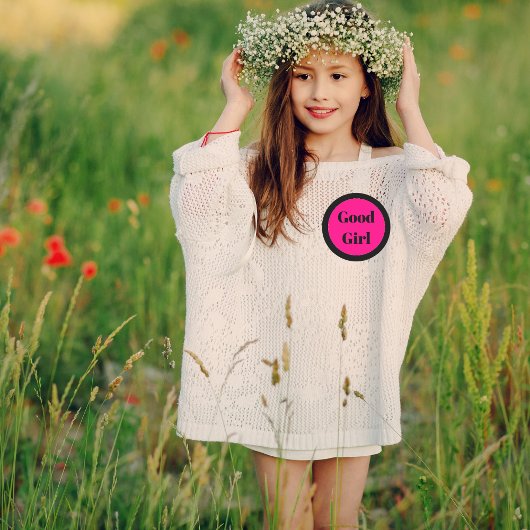 先生ピンクとブラックいい女の子 ラウンドシール