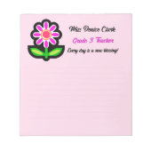 先生ピンクのメモ帳とピンクの花 ノートパッド (正面)