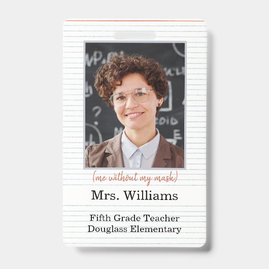 先生フォトIDバッジ教室、マスクなし バッジ (Front)