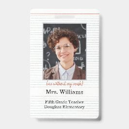 先生フォトIDバッジ教室、マスクなし バッジ