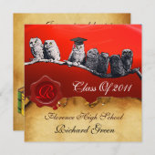 先生フクロウの目盛りワックスシールモノグラム 招待状 (正面/裏面)