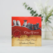 先生フクロウの目盛りワックスシールモノグラム 招待状 (スタンド正面)