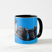 先生フクロウ卒業パーティーブルー マグカップ (正面右)