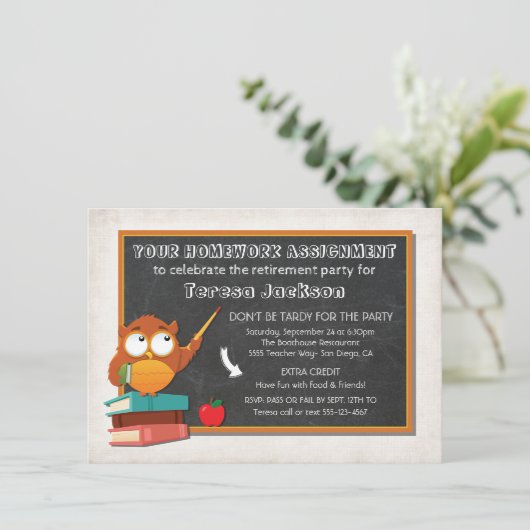 先生フクロウ及び黒板パーティの招待状 招待状 (スタンド正面)