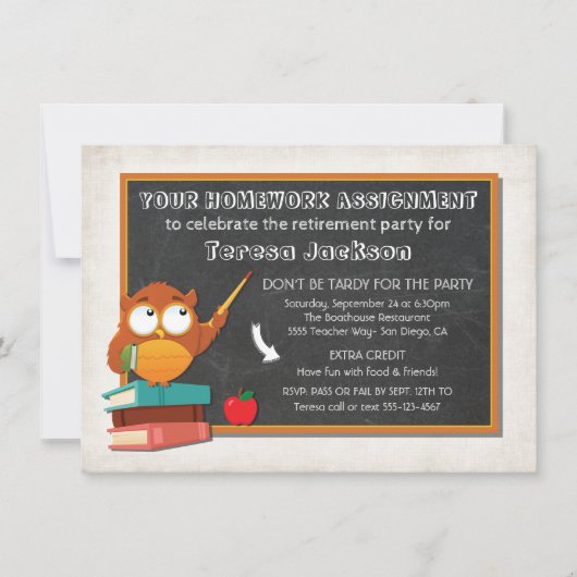 先生フクロウ及び黒板パーティの招待状 招待状 (正面)