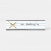 先生フローライエロー鉛筆ノートパソコストライプン デスクネームプレート (正面)