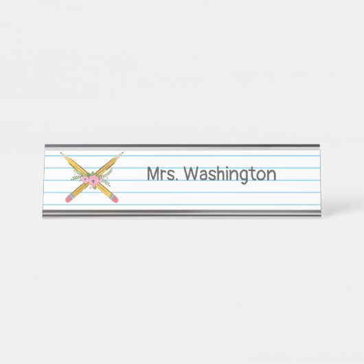 先生フローライエロー鉛筆ノートパソコストライプン デスクネームプレート (正面)