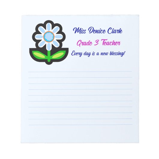 先生ブルーメモ帳（ブルーフラワー付き） ノートパッド (正面)