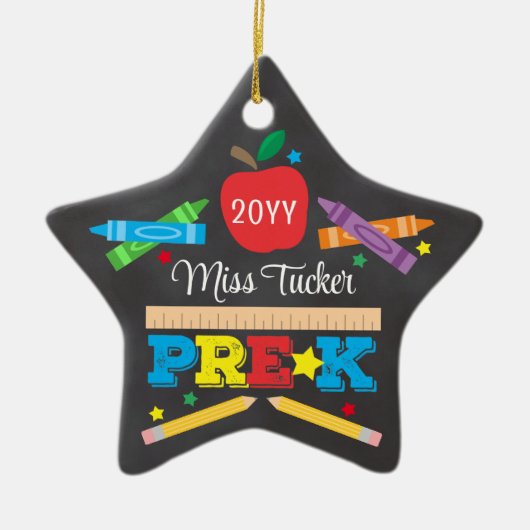 先生プレKプレショールクレヨンシャルボードスター セラミックオーナメント (正面)