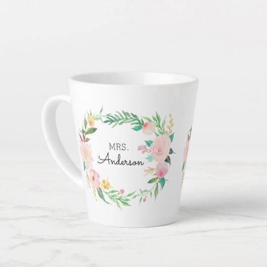 先生ホームギフトピンクフローラリースマグ カフェラテマグ (左アングル)