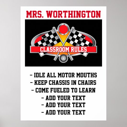 先生ポスタークラスルーム規則オートレース – SRF ポスター (正面)